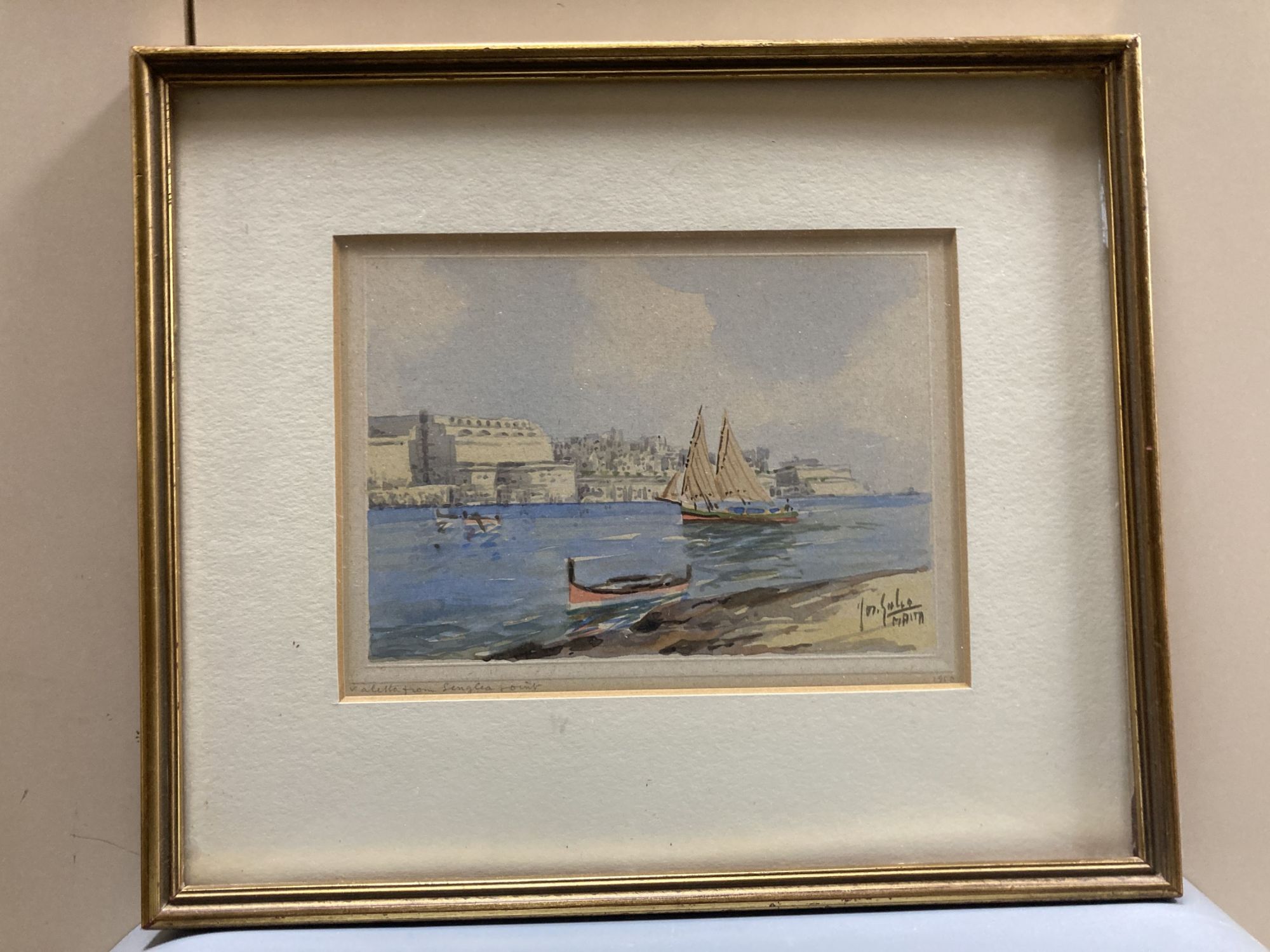 Joseph Galea, watercolour, Valetta from Senglia Point, Malta, signed, 13 x 19cm